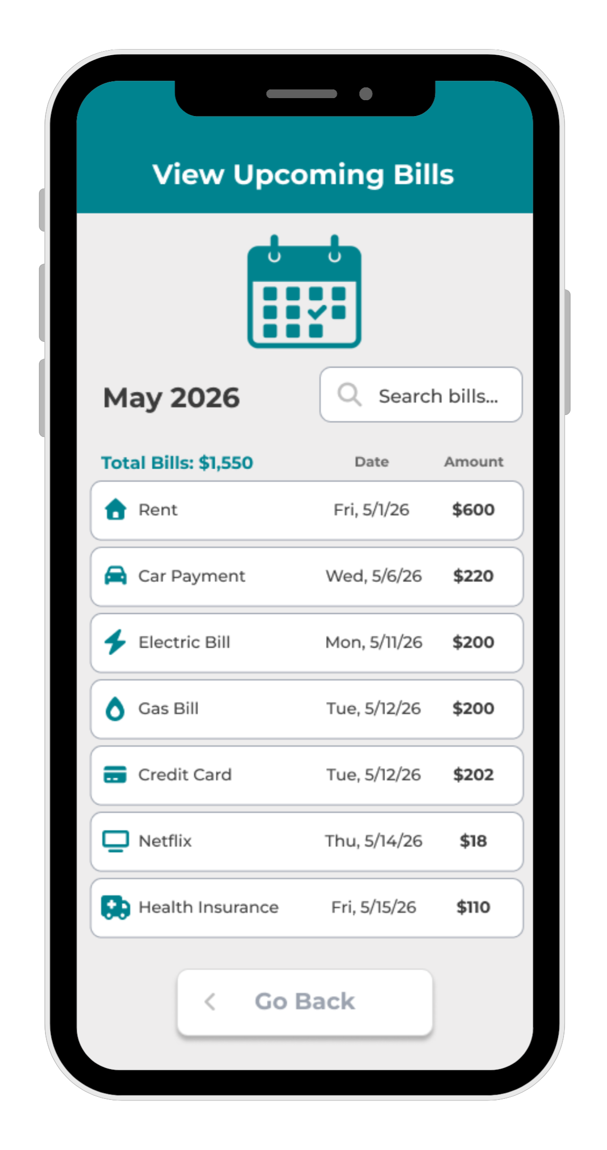 Upcoming Expense Radar phone preview